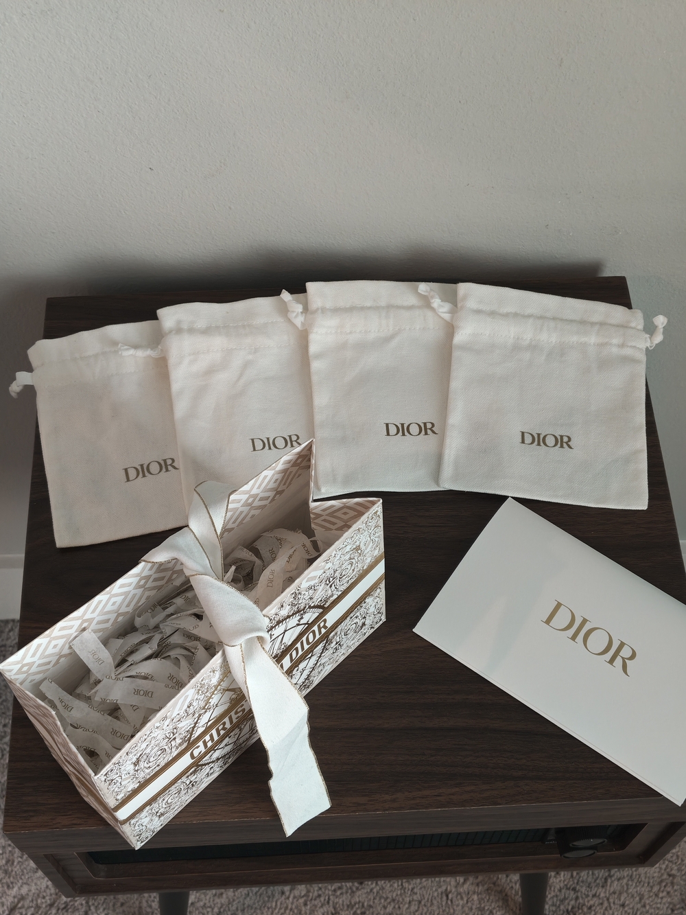 Lot Of Dior White Cotton Drawstring Gift Pouches